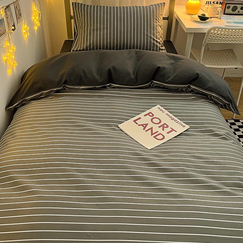 3/4piece Bedding Set Washed Cotton Simple Blue Grid Quilt Cover Sheet Human Bed Sheet Simple Style Bed Linen Bedclothes