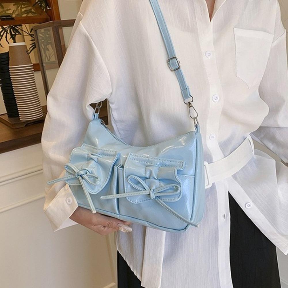 Korean Style Bowknot Crossbody Bag Pleated Pu Dumpling Bag Elegant Y2k Shoulder Bag Women