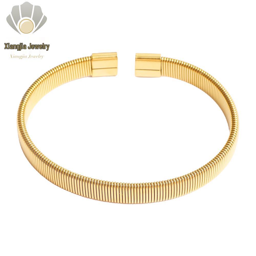 European & American Luxury Woven Titanium Steel Bangle with Gold Electroplating - Simple Fashion Open Design