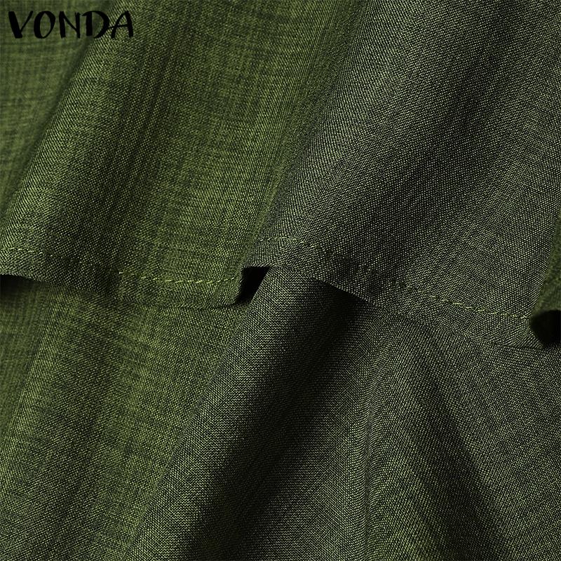 VONDA Women Casual Round Neck 3/4 Sleeve Irregular Ruffled Tunic Dress