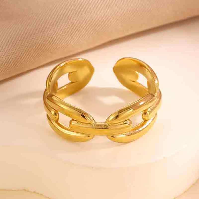 Beliebter offener Ring in Herzform aus Titan und Stahl im Hip-Hop-Stil mit einzigartigen, sich kreuzenden Linien in Herzform. Edelstahlring.