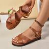 Damen Sommer Flache Sandalen Offene Zehe Kreuzriemen Römischer Stil Bequeme Synthetikabdeckung mit EVA-Sohle
