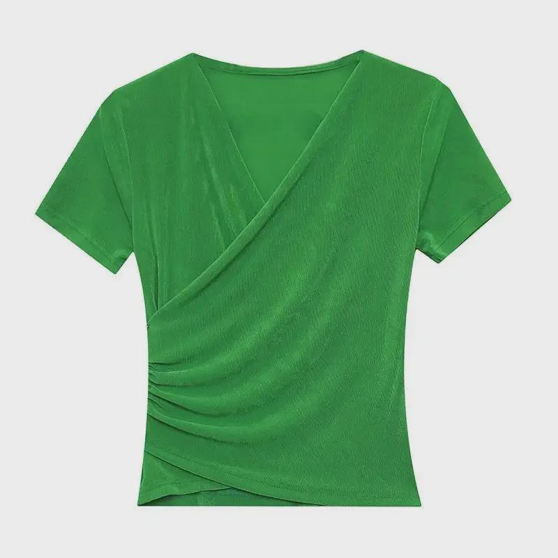 2024 Sommer V-Ausschnitt Slim Kurzarm Mesh T-Shirt Pullover für Damen