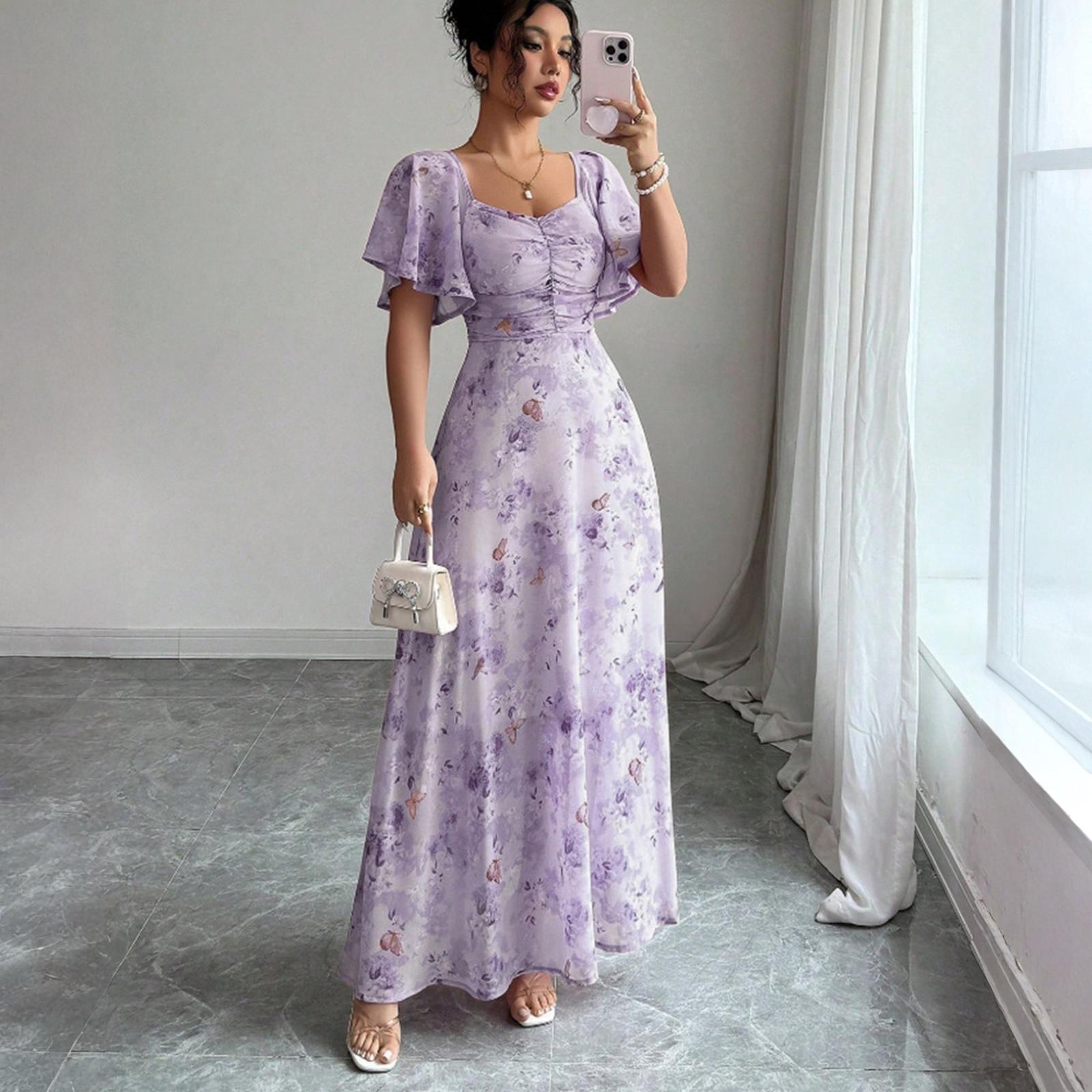 

Women s Fashion Color Short Sleeve Dress XL