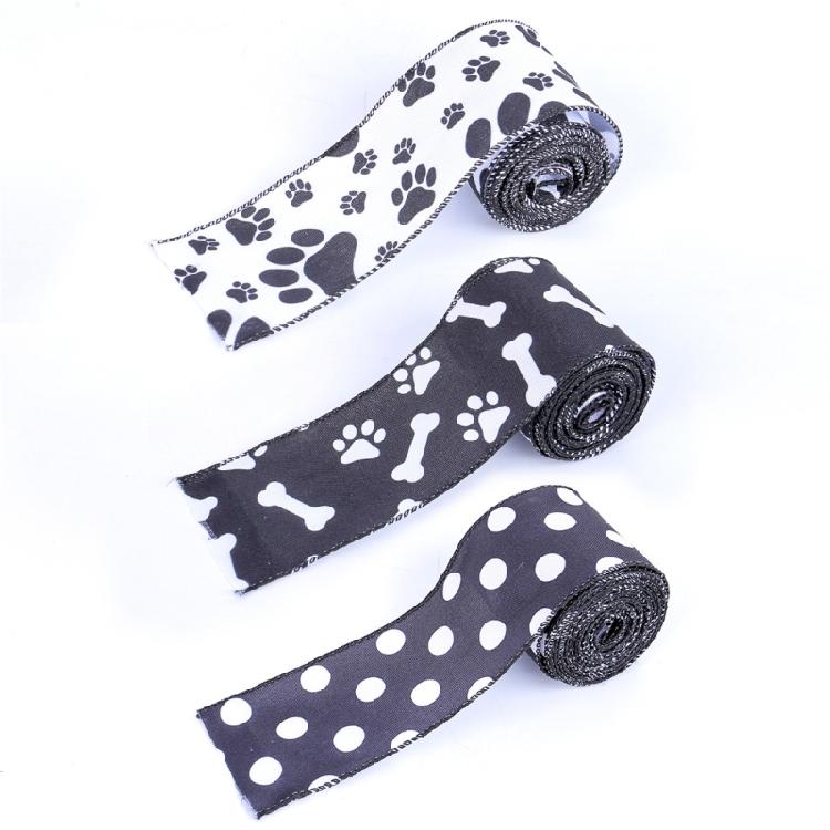 2.5inch Paw Print Wire Ribbon,Dog Ribbon,Polkas Dots Ribbon Wire Edged Ribbon