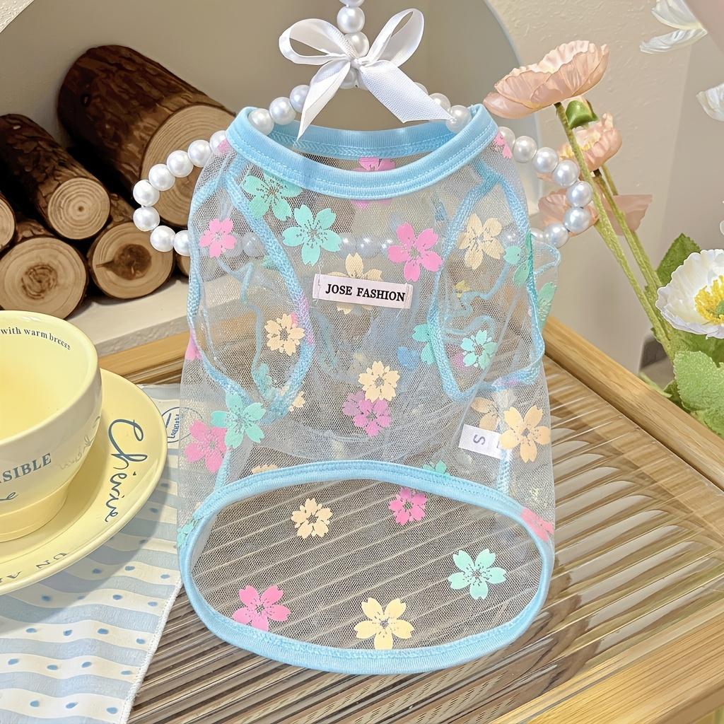Summer Floral Mesh Dog Cat Shirt Breathable Sheer Pet Vest for Small Dogs Cats Cute Flower Print Puppy Kitten T-Shirt