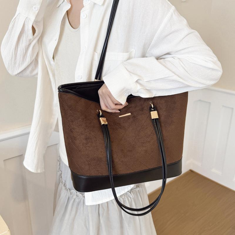 New Retro Deerskin Velvet Portable Commuter Bag, Female Senmeng Trendy Fashion Tote Bag, Large-capacity Stray Bag