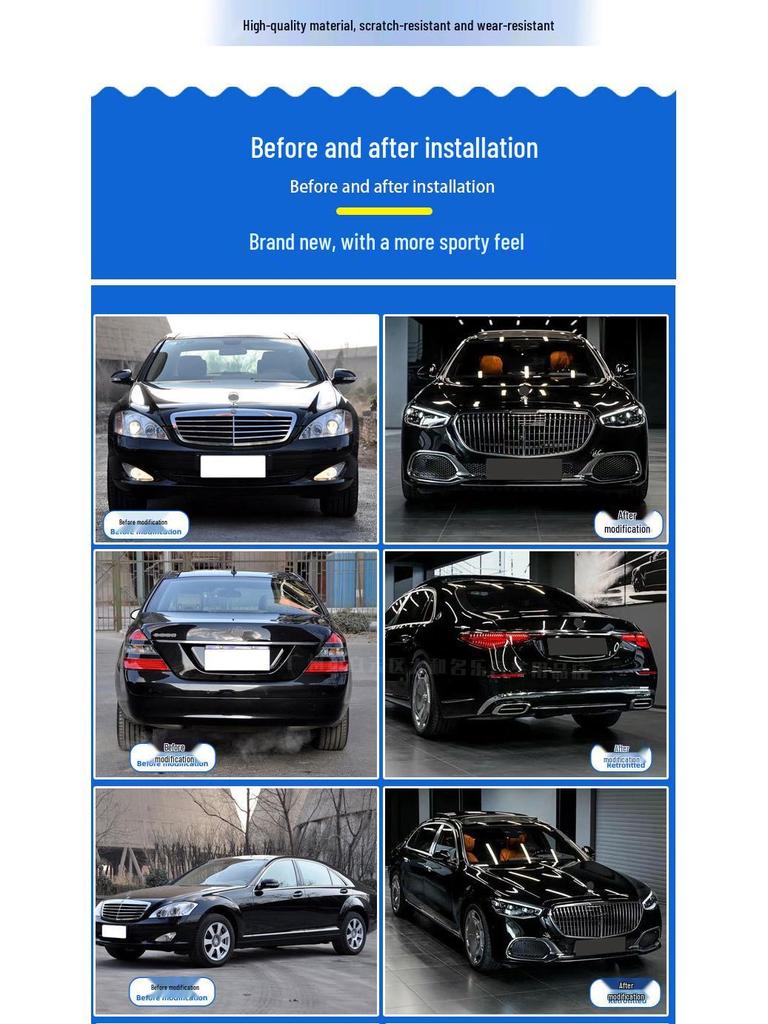 Compatible 08-13 Mercedes S-Class W221 to W223 Maybach Front Bumper + Wide Body Kit Rear Bumper