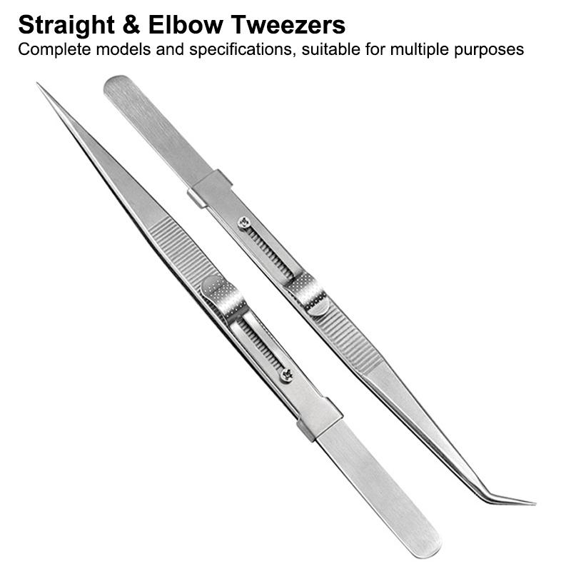 Adjustable Self Clamping Tweezers Jewelry Making Tool Slide Lock Stainless Steel Tweezers Electronic Component Repair Tools