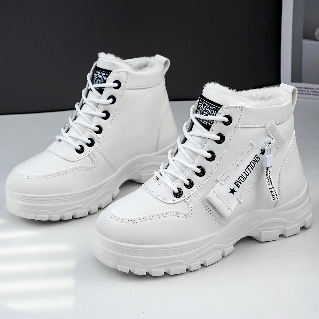 Women's Warm Waterproof Mid-Calf Lace-Up Snow Boots with Thick Velvet
