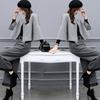Women's Autumn and Winter Plus Size Two-piece Pants Woolen Short Jacket Wide-leg Pants Casual Fashion Suit Women's Trend