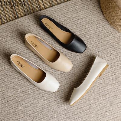 Flat Bottom Square Head Women's Shallow Mouth French Soft Sole Leather Large Size Women's Shoes