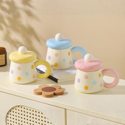 Cute Ceramic Mug Household Polka Dot Girl With Lid High Value Creative Cup Water Cup Breakfast Cup