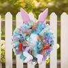 Colorful Easter Bunny Door Wreath with Handmade Ribbon and Creative Rabbit Design for Festive Holiday Decoration