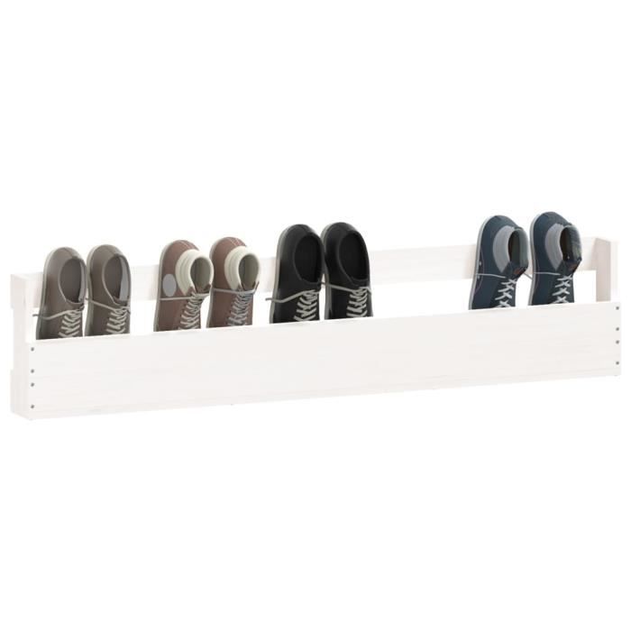 Étagères à chaussures - Blanc - 2 pcs - Bois massif - 110x9x23cm - Meuble d’entrée