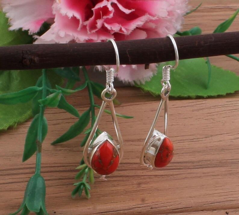 Solid 925 Oyster Copper Turquoise Pear Gemstone Earring Long Dangler Earring Gift for Her boho Jewelry