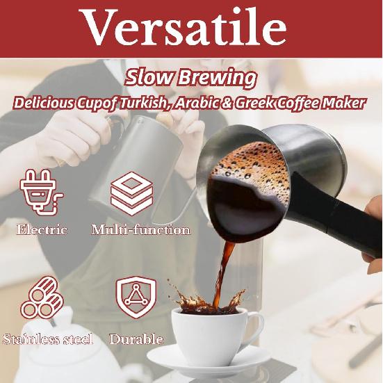 VINGVO Turkish Coffee Maker, Stainless Steel 600ml Electric Turkish Coffee Machine, Arabic & Greek & Turkish Electric Coffee Maker Machine Pot Warmer