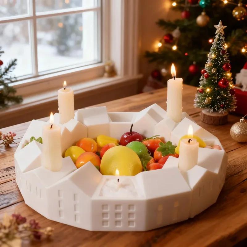 2026 Latest Models Row Hose Candle Cup Silicone Molds DIY Nordic Christmas House Candlestick Plaster Cement Mould Ornament Epoxy