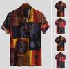 Summer Ethnic Style Printed Cotton Stand Collar Men's Casual Trendy Shirts In Stock Loose Short Sleeves