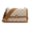 T Classic Floral Pattern Flap Jacquard Denim Canvas Leather Bag Shoulder Bag Crossbody Bag Regular Style Women's Hazelnut Brown
