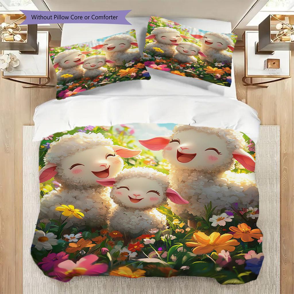 Sheep Pattern Bedding Quilt Set Quilt Cover Pillowcase Home Decoration Birthday Gift (1 * duvet cover + 2 * pillowcase, without core)