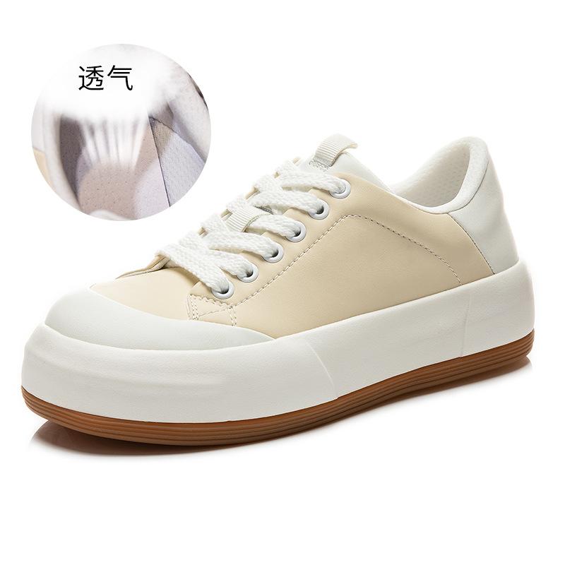 Absorbent Sole Leather Women's Shoes Spring 2025 New Women's Flat Shoes Casual Height Increase White Shoes Breathable Board Shoes