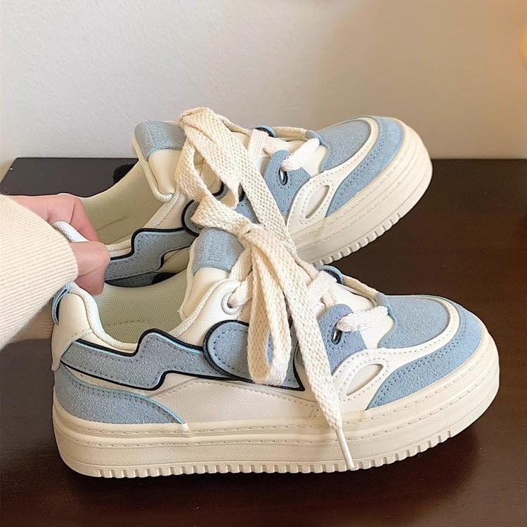 2025 Spring and Autumn New Thick-soled Versatile Casual Sports Shoes Female Ins Students Moral Training Shoes Niche Design White Shoes