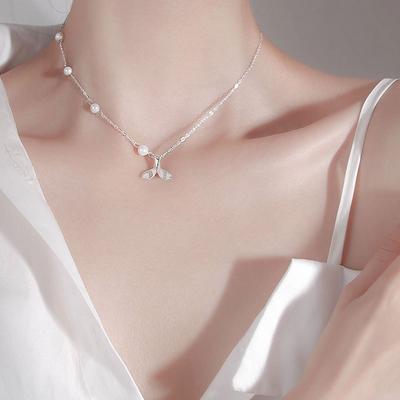 Fishtail Pearl Necklace Small Fresh Necklace Simple Female Temperament Clavicle Chain Fairy Style Forest Style Trendy