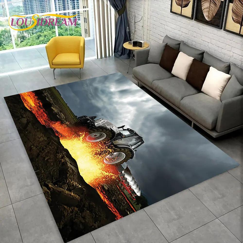 Truck Car Tractor Series Pattern Area Rug,Carpet Rug for Home Living Room Bedroom Sofa Doormat Decor,kids Non-slip Floor Mat 3D