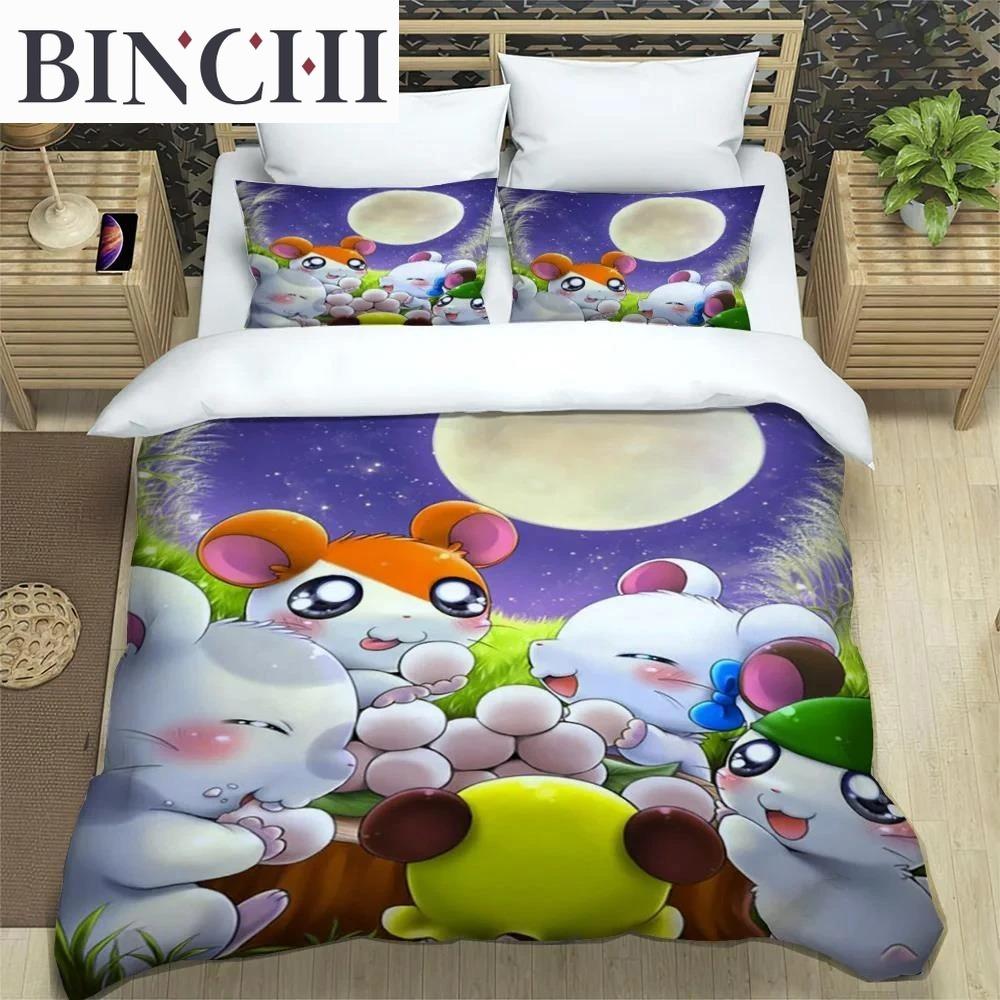 3D-Druck Cartoon Hamtaro Bettwäsche-Set Bettbezug Kissenbezug Set Weich Bequem Kindergeburtstagsgeschenk Heimtextilien