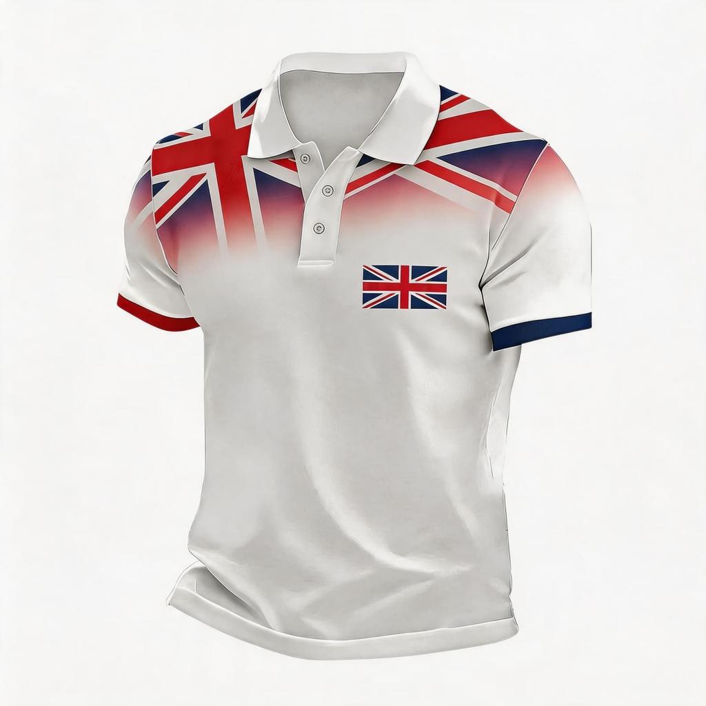 Men's Support Polo Shirt with National Flag Print Button Collar Short Sleeve Casual Fit Breathable Fabric for Outdoor Activities