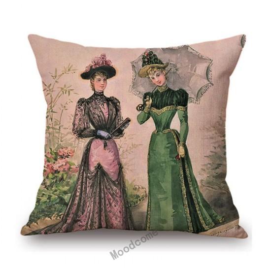 Elegant European Victorian Era Fashion Duchess Ladies Vintage Poster Royal Home Decorative Sofa Pillow Case Linen Cushion Cover