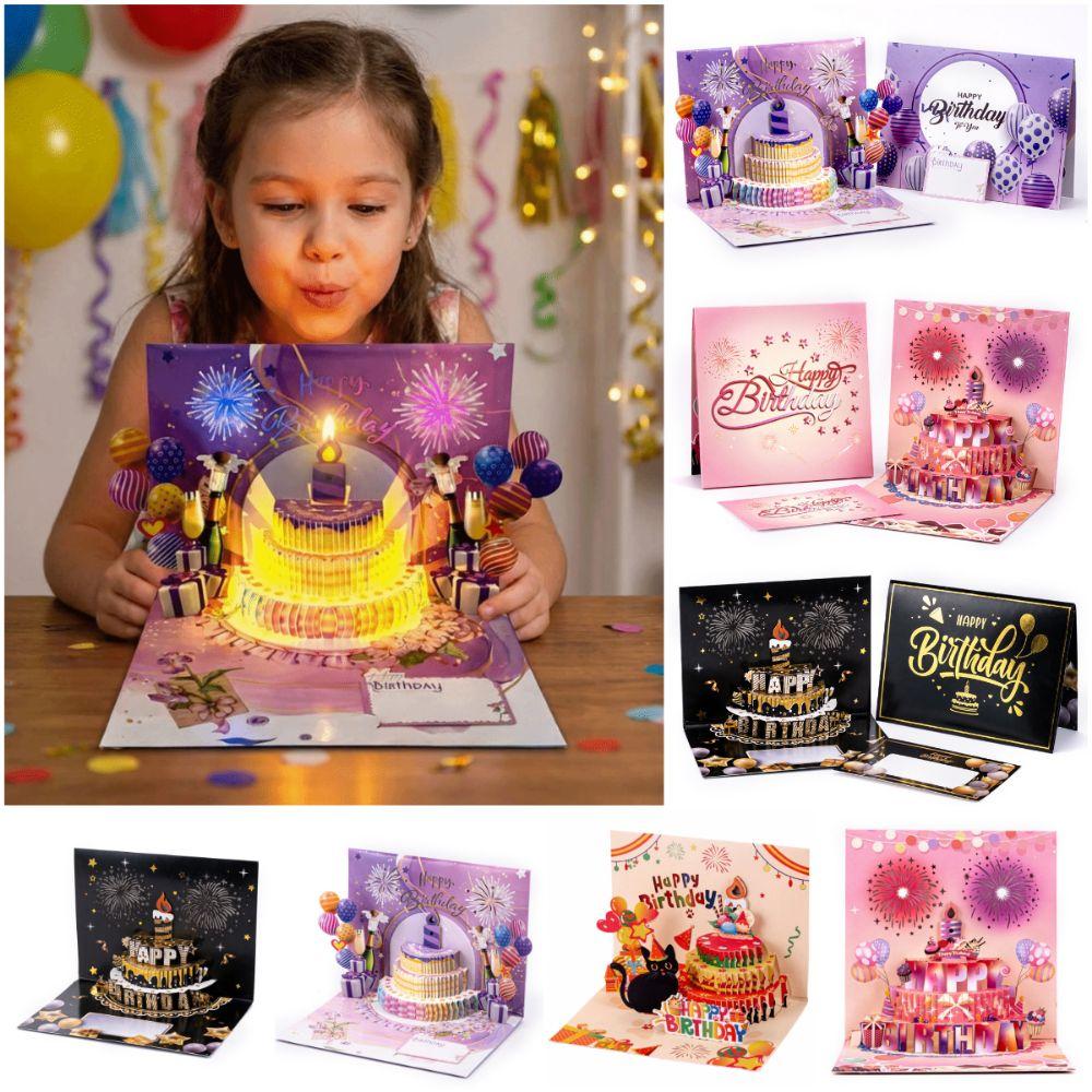 Creative Multicolor Happy Birthday Cards with Envelope Music Lighting Music Postcard Pop Up Craft Blessing Cards Gift