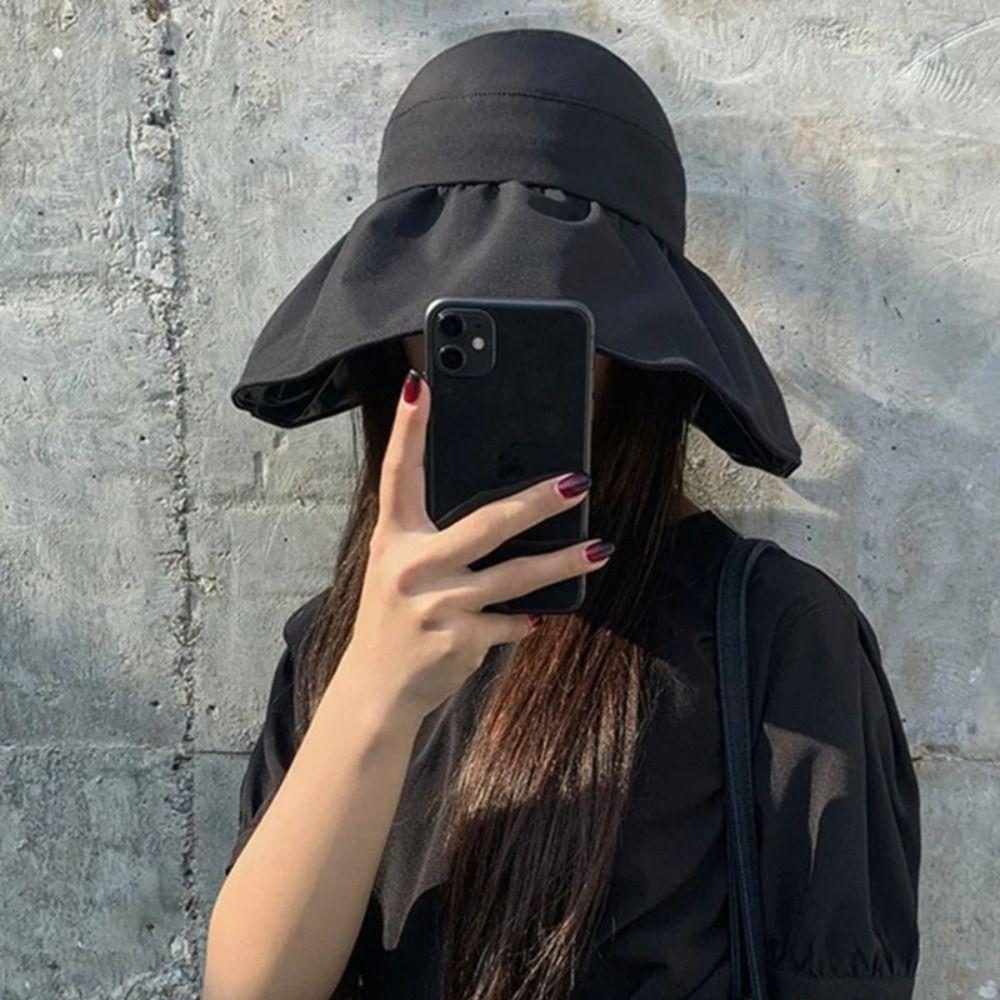Sunscreen Black Vinyl Sunshade Hat UV Protection Empty Top Hats Retro Sun Protection Cap  Summer