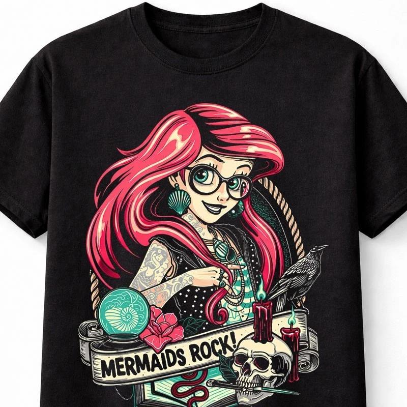 Mermaid Pinup Little Sea Gothic TShirt Rockabilly Dark Fairy Tale Unisex S5XL S