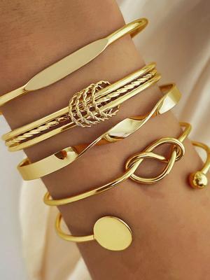 5pcs IPARAM Punk Multilayer Bracelets For Female Elegant Delicate Twist Sparkling Adjustable Bangles Jewelry Couples Gifts