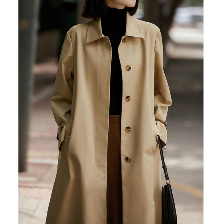Premium Quality Trench Coat, Lapel Spring Women's Clothing Medium and Long, Khaki Women's Spring and Autumn Coat