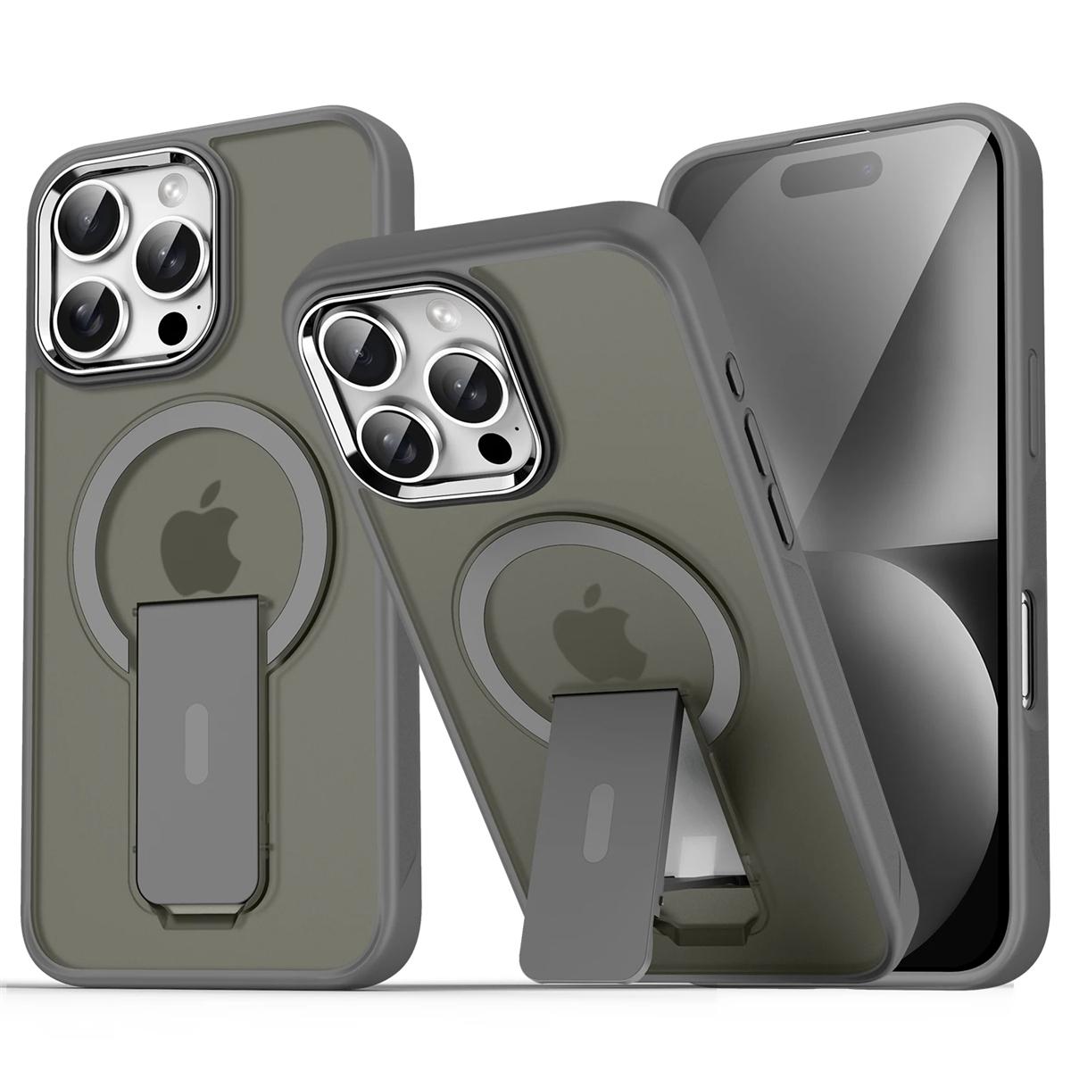 

Luxury For Magsafe Folding Stand Magnetic Phone Case For iPhone 16 15 14 Plus 13 12 11 Pro Max Матові напівпрозорі кришки задньої кришки iPhone 15 Pro Max сірий