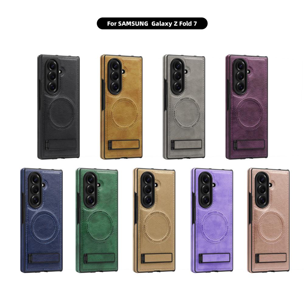 KEYSION Luxus PU Leder Magnetische Hülle für MagSafe für Samsung Galaxy Z Fold 7 5G Ständer Kabelloses Laden Handy Rückseite
