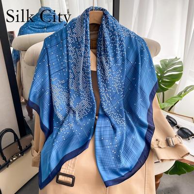 Bufandas de seda lujosas de alta calidad, pañuelos para la cabeza, bufanda para el cuello para mujer, bufanda de seda con cadena, chal decorativo para mujer