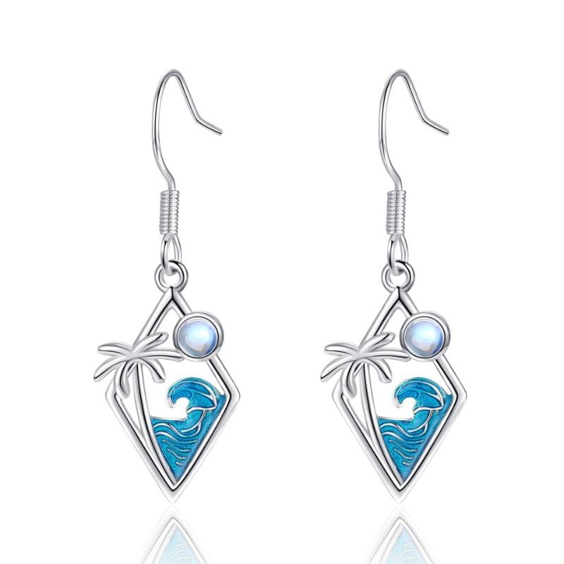 New Popular Design Wave Earrings Coconut Tree Moonstone Simple and Exquisite Earrings