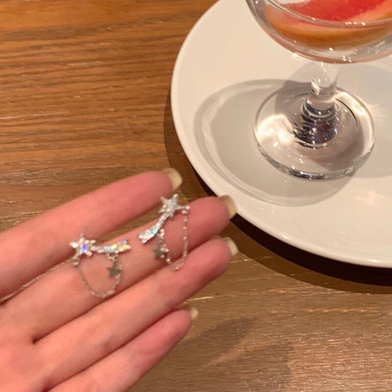 

Japanese and Korean star stud earrings, sweet earrings, women s versatile earrings, women s fringed new trendy high-end exquisite rhinestones