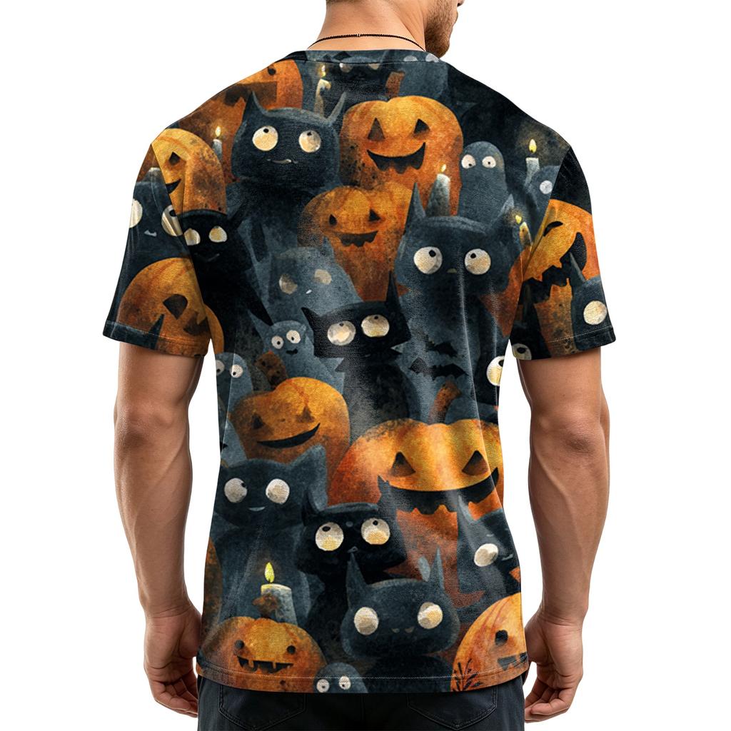 Men's Casual Printed Crew Neck Lightweight Breathable Short Sleeve Shirt Halloween Pattern Comfortable Fit