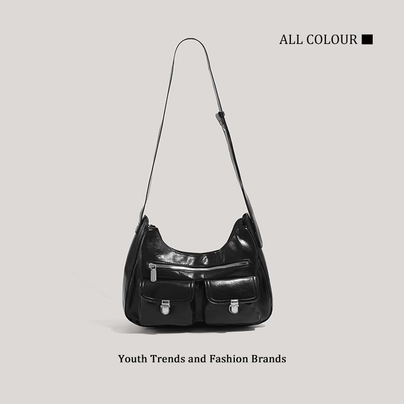 

New niche multi-pocket locomotive bag simple fashion casual shoulder bag Spice girl commuter messenger bag чёрный