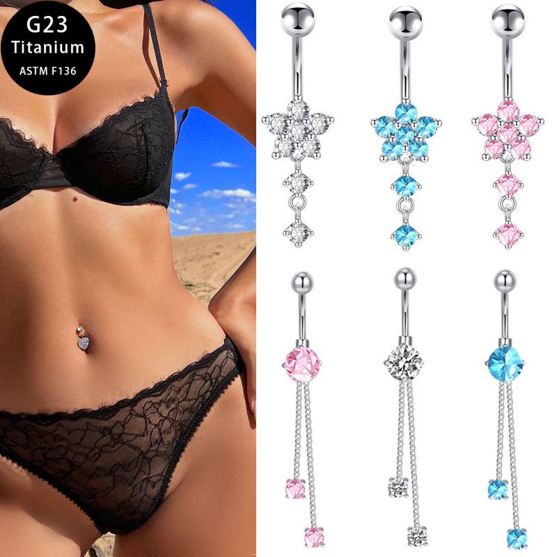 

Stylish G23 Titanium Zircon Flower Navel Ring Piercing Jewelry Titanium Color