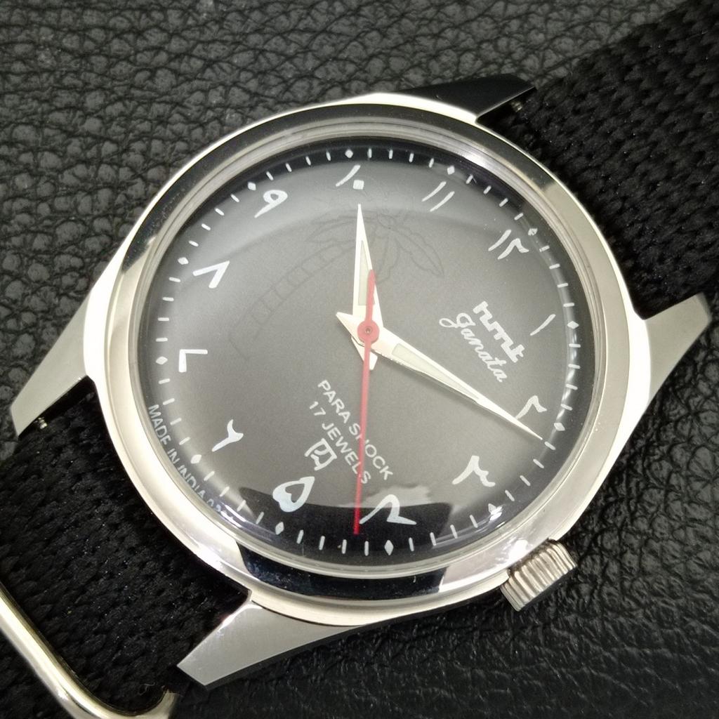 INDIANISCHE VINTAGE HMT JANATA HANDAUFZUG HERREN ARABISCHES SCHWARZES ZIFFERBLATT UHR a440983-4