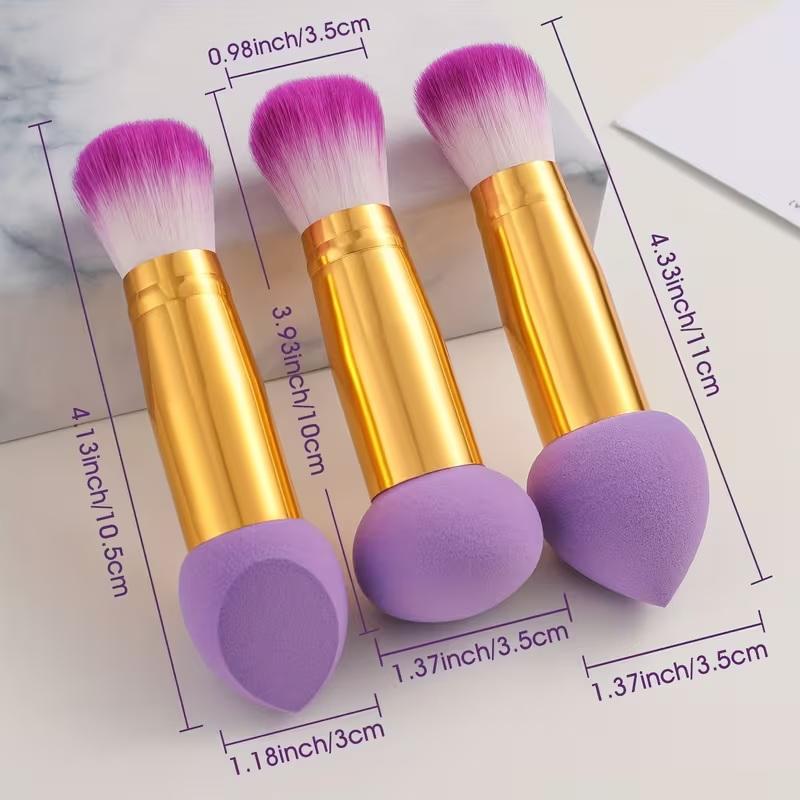 3 Pcs 2 In1 Double-Head Sponge Head Mini Portable Makeup Brush Fluffy Blush Brush Ladies Beauty Tool