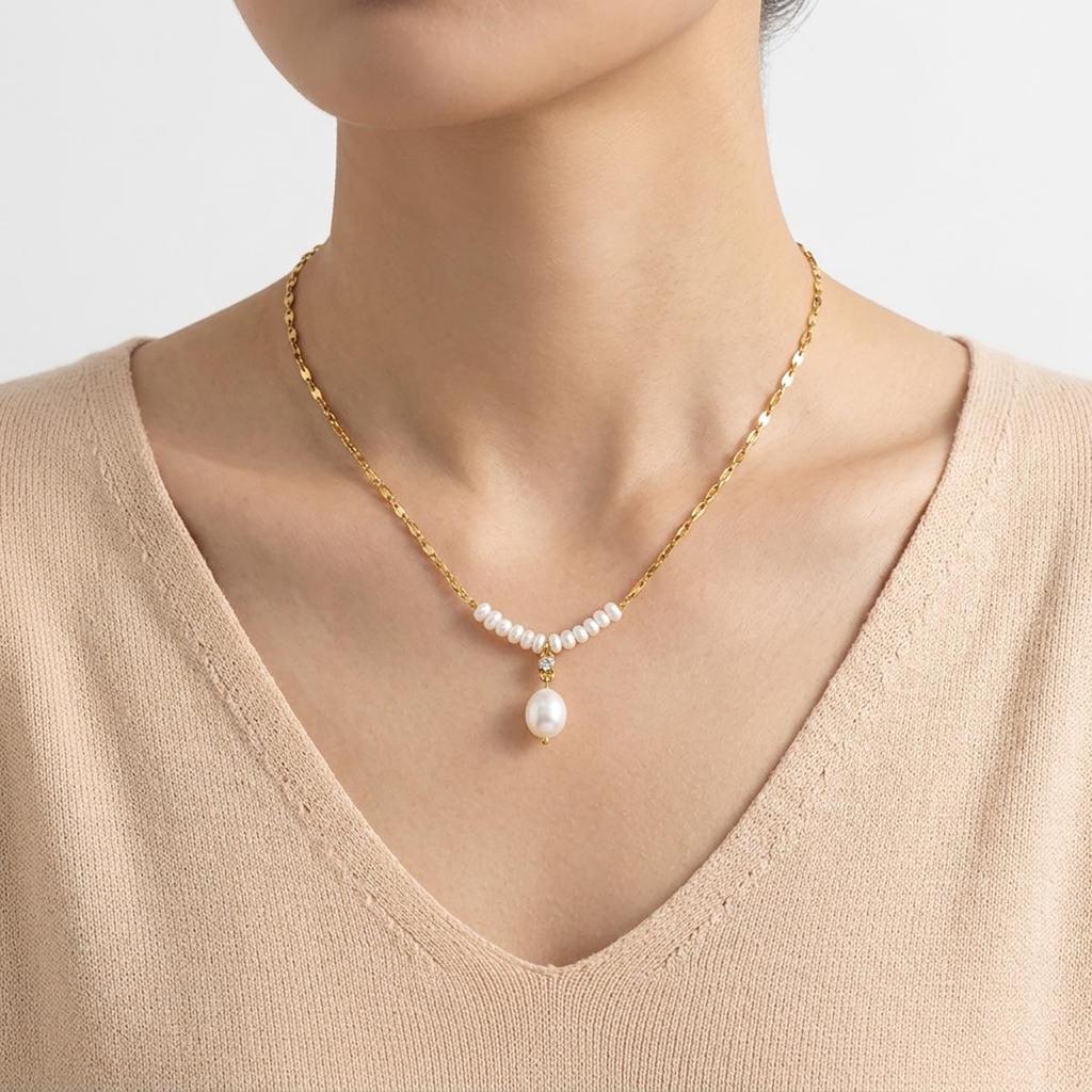 Four-Pointed Star Natural Pearl Double Layer Gold-Plated Clavicle Necklace