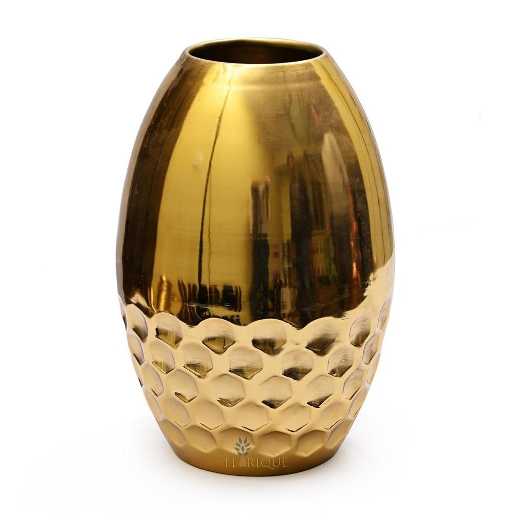 Luxury Gold Decorative Vase – 11 Inch Tall Iron Flower Vase with Honeycomb Design for Living Room, Office, and Dining Table (Gold)