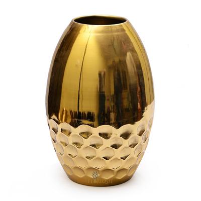 Luxury Gold Decorative Vase – 11 Inch Tall Iron Flower Vase with Honeycomb Design  for Living Room, Office, and Dining Table (Gold)